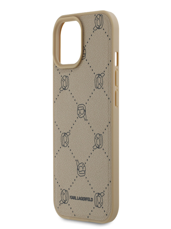 Karl Lagerfeld PU Karl Heads Pattern Magsafe stražnja maska ​​za iPhone 15 Beige Karl Lagerfeld
