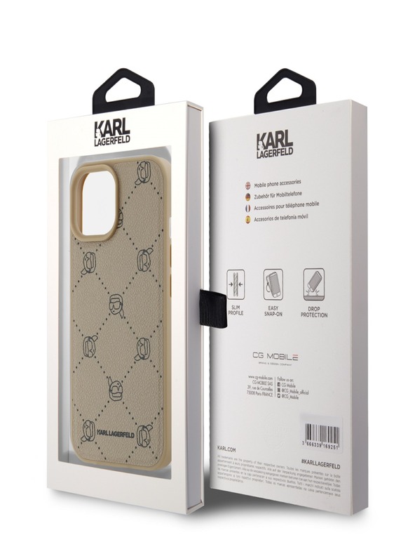 Karl Lagerfeld PU Karl Heads Pattern Magsafe stražnja maska ​​za iPhone 15 Beige Karl Lagerfeld