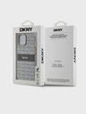 DKNY PU kožna stražnja maska ​​s ponavljajućim uzorkom u tonskim prugama za iPhone 15 bež DKNY