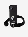 Karl Lagerfeld Metalna stražnja maska ​​Karl Lagerfeld Saffiano Crossbody Strap Karl and Choupette za iPhone 15 crna