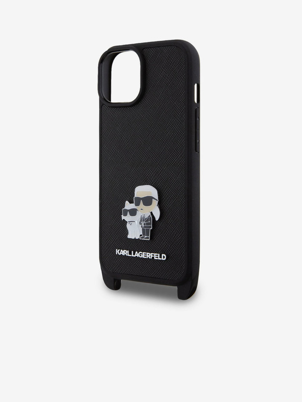 Karl Lagerfeld Metalna stražnja maska ​​Karl Lagerfeld Saffiano Crossbody Strap Karl and Choupette za iPhone 15 crna