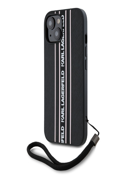 Karl Lagerfeld PU Saffiano Athleisure Stripe and Strap Back Cover za iPhone 15 Pink Karl Lagerfeld