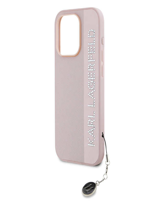 Karl Lagerfeld Karl Lagerfeld PU Saffiano Rhinestone Charm stražnja maska ​​za iPhone 15 Pro Pink