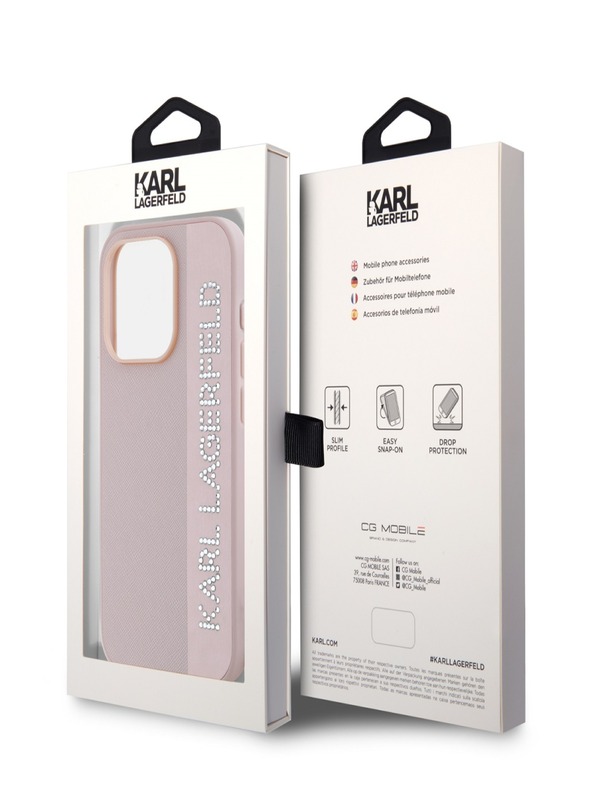 Karl Lagerfeld Karl Lagerfeld PU Saffiano Rhinestone Charm stražnja maska ​​za iPhone 15 Pro Pink