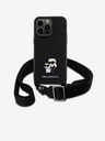 Karl Lagerfeld Metalna stražnja maska ​​Saffiano Crossbody Strap Karl and Choupette za iPhone 15 Pro Max crna Karl Lagerfeld