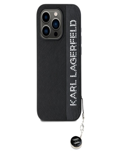 Karl Lagerfeld Karl Lagerfeld PU Saffiano Rhinestone Charm stražnja maska ​​za iPhone 15 Pro Max crna