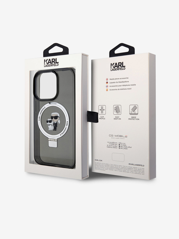 Karl Lagerfeld Ringstand Karl and Choupette MagSafe stražnja maska ​​za iPhone 15 Pro crna Karl Lagerfeld