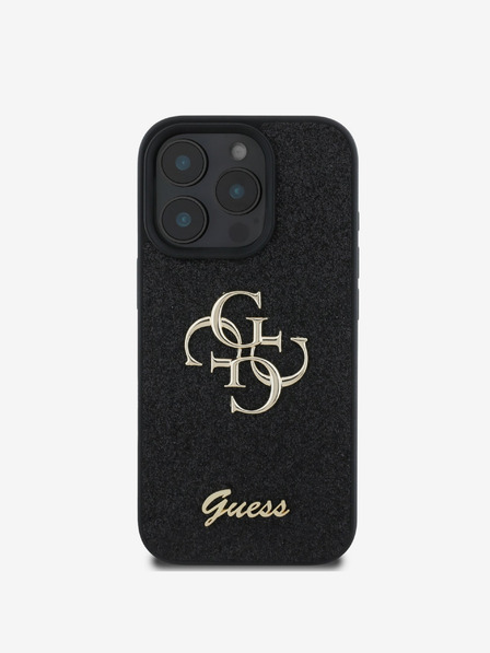 Guess Stražnja maska ​​Guess PU s fiksnim svjetlucavim 4G metalnim logotipom za iPhone 16 Pro Max crna