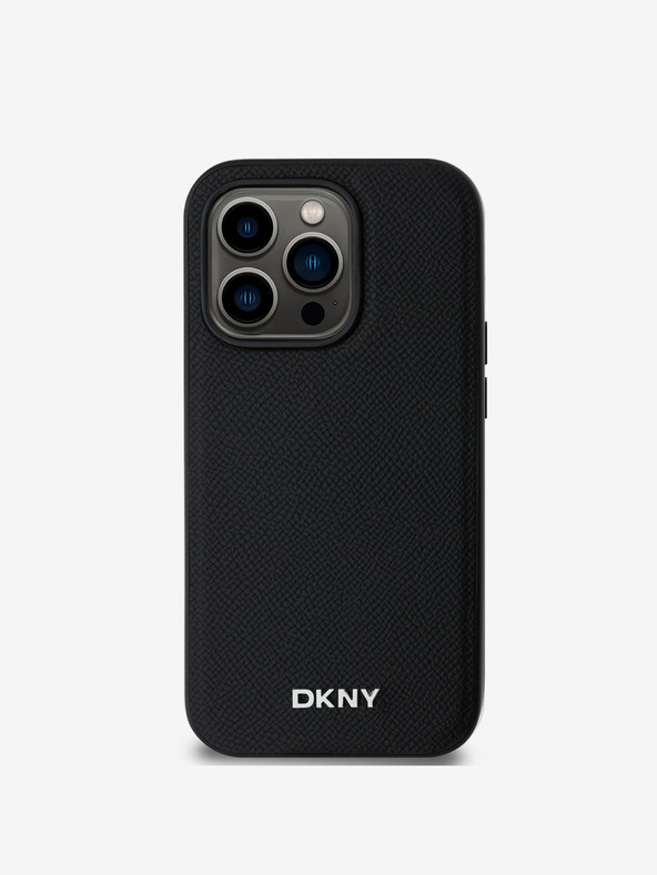 DKNY PU kožna srebrna metalna stražnja maska ​​Magsafe s logotipom za iPhone 14 Pro Max crna DKNY