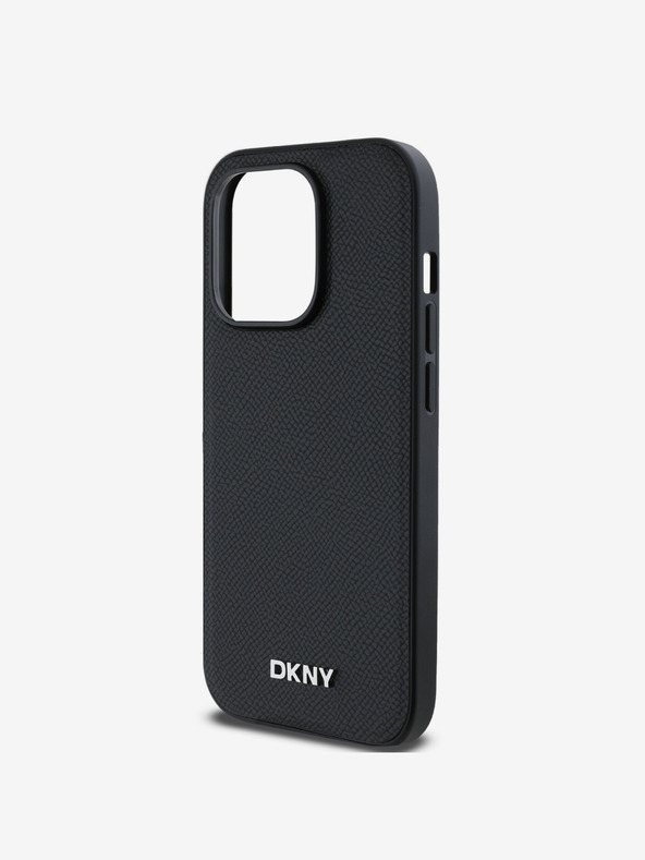 DKNY PU kožna srebrna metalna stražnja maska ​​Magsafe s logotipom za iPhone 14 Pro Max crna DKNY