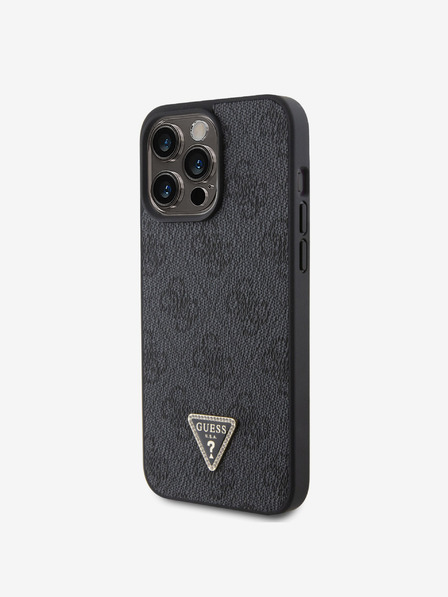 Guess PU 4G Strass Triangle Metal Logo Zadní Kryt pro iPhone 15 Pro Max Black Etui za telefon