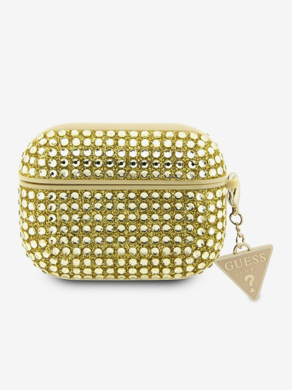 Guess Metalna futrola s logotipom Guess Rhinestones Triangle za AirPods Pro zlatna