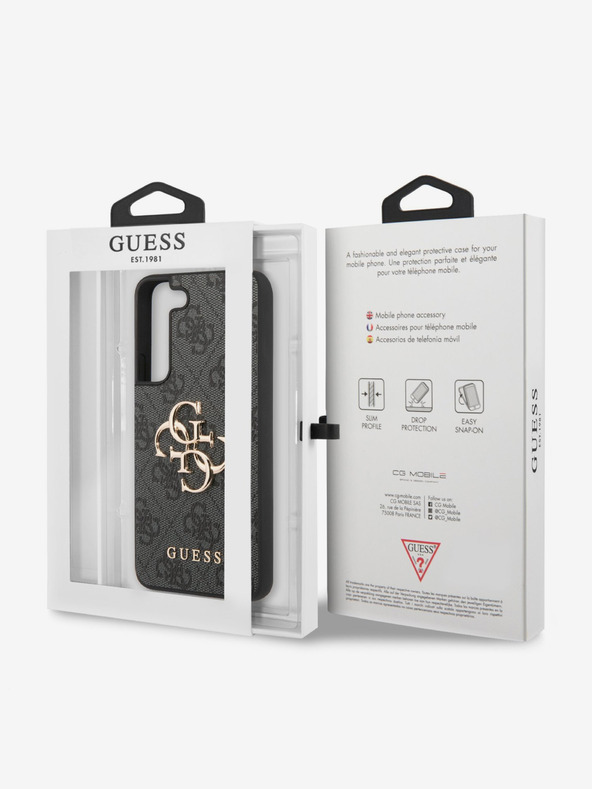 Guess PU 4G Metal Logo Zadní Kryt pro Samsung Galaxy S23 Grey Etui za telefon