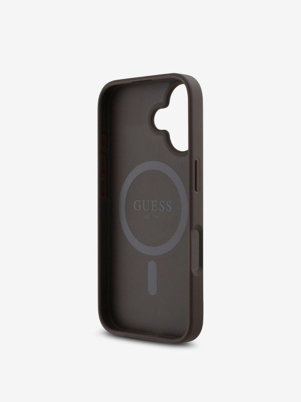 Guess Guess PU 4G mali metalni logotip MagSafe stražnja maska ​​za iPhone 16 smeđa