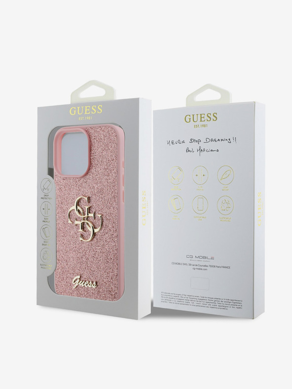 Guess Stražnja maska ​​Guess PU s fiksnim svjetlucavim 4G metalnim logotipom za iPhone 16 Pro, ružičasta