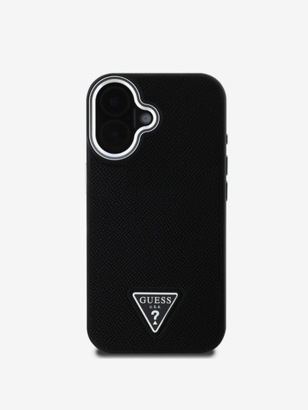 Guess Guess PU stražnja maska ​​s logotipom zrnatog trokuta za iPhone 16 crna