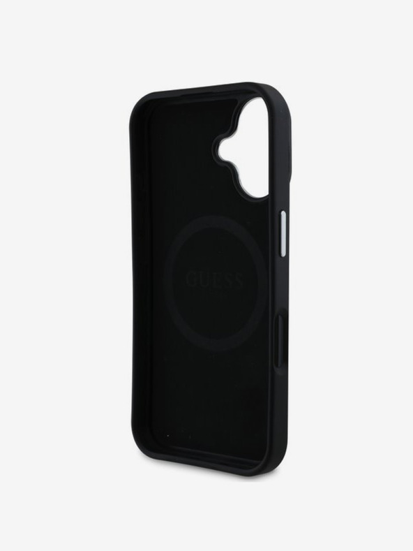 Guess Guess PU stražnja maska ​​s logotipom zrnatog trokuta za iPhone 16 crna