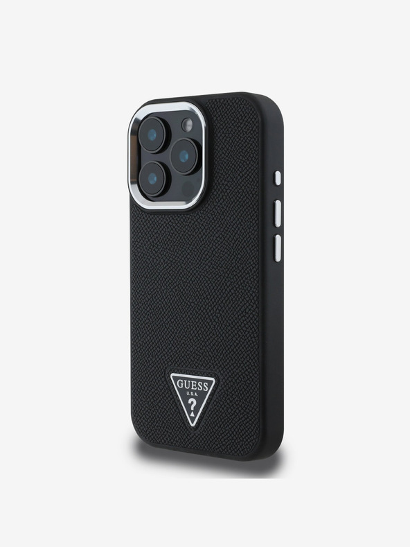 Guess Stražnja maska ​​Guess PU zrnatog trokuta s logotipom za iPhone 16 Pro crna