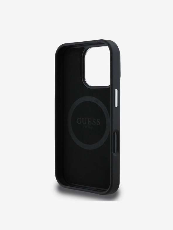 Guess Stražnja maska ​​Guess PU zrnatog trokuta s logotipom za iPhone 16 Pro crna