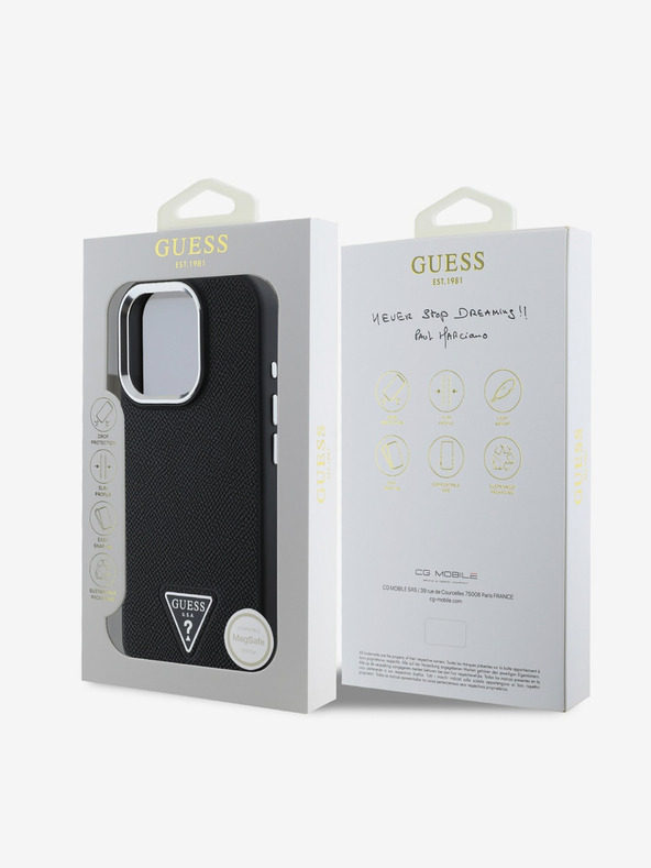 Guess Stražnja maska ​​Guess PU zrnatog trokuta s logotipom za iPhone 16 Pro crna