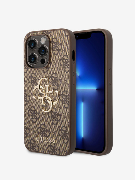 Guess Stražnja maska ​​Guess PU 4G s metalnim logotipom za iPhone 15 Pro smeđa
