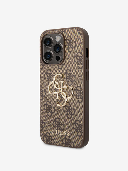 Guess Stražnja maska ​​Guess PU 4G s metalnim logotipom za iPhone 15 Pro smeđa