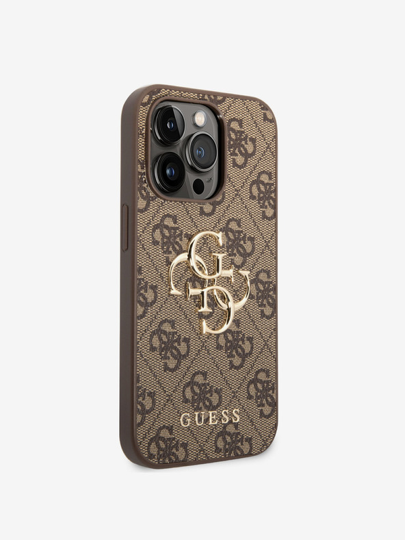 Guess Stražnja maska ​​Guess PU 4G s metalnim logotipom za iPhone 15 Pro smeđa