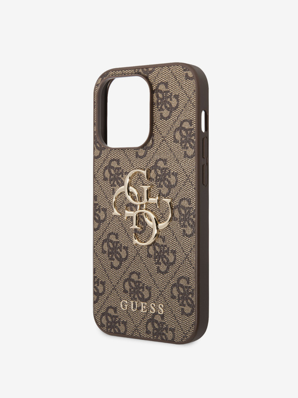 Guess Stražnja maska ​​Guess PU 4G s metalnim logotipom za iPhone 15 Pro smeđa