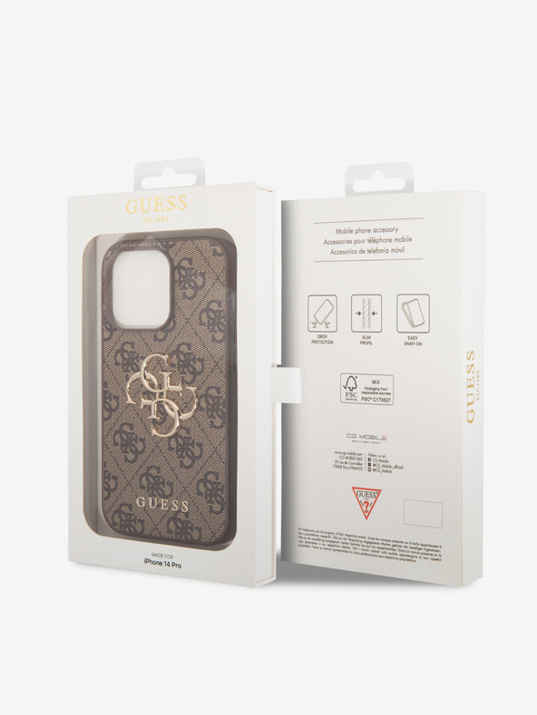 Guess Stražnja maska ​​Guess PU 4G s metalnim logotipom za iPhone 15 Pro smeđa