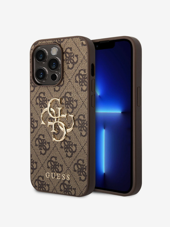 Guess PU 4G Metal Logo Zadní Kryt pro iPhone 15 Pro Max Brown Etui za telefon