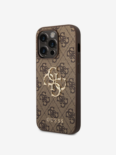 Guess PU 4G Metal Logo Zadní Kryt pro iPhone 15 Pro Max Brown Etui za telefon