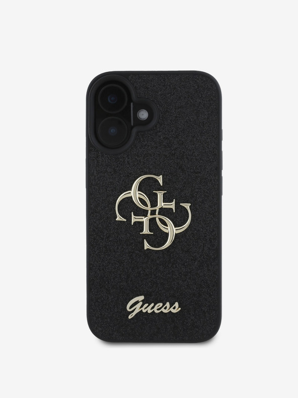 Guess Guess stražnja maska ​​s PU fiksnim svjetlucavim 4G metalnim logotipom za iPhone 16 crna