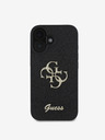 Guess Guess stražnja maska ​​s PU fiksnim svjetlucavim 4G metalnim logotipom za iPhone 16 crna