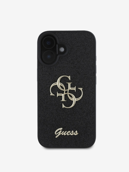 Guess Guess stražnja maska ​​s PU fiksnim svjetlucavim 4G metalnim logotipom za iPhone 16 crna