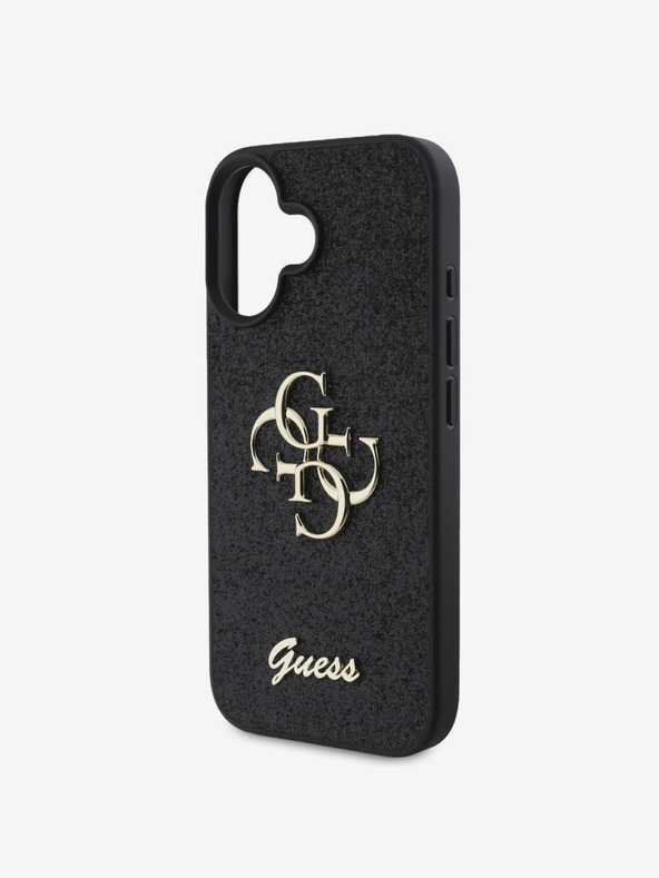 Guess Guess stražnja maska ​​s PU fiksnim svjetlucavim 4G metalnim logotipom za iPhone 16 crna