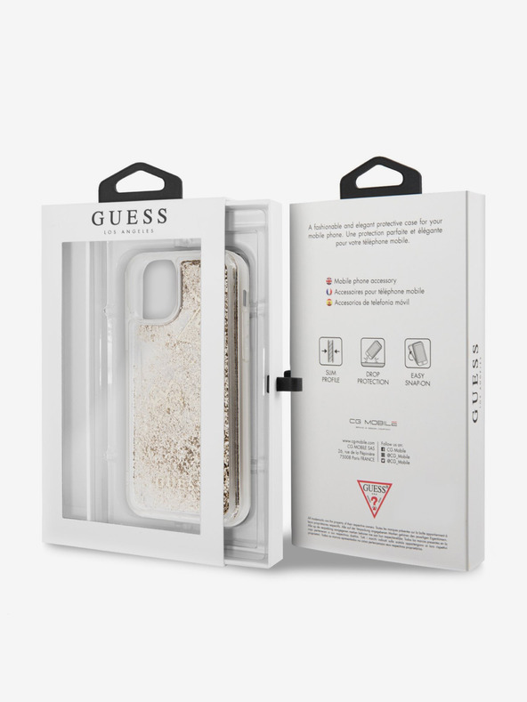 Guess Glitter Hearts Zadní Kryt pro iPhone 11 Gold Etui za telefon