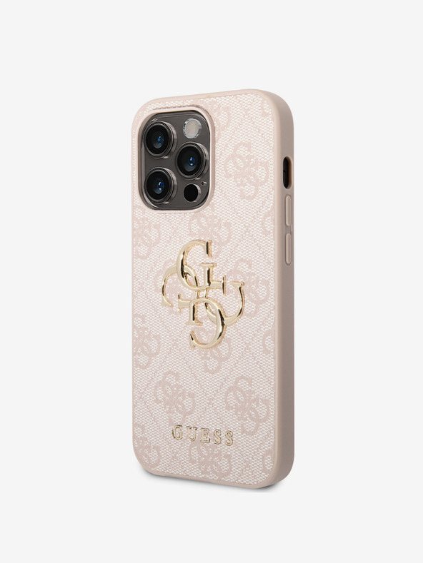 Guess Stražnja maska ​​Guess PU 4G s metalnim logotipom za iPhone 15 Pro Pink