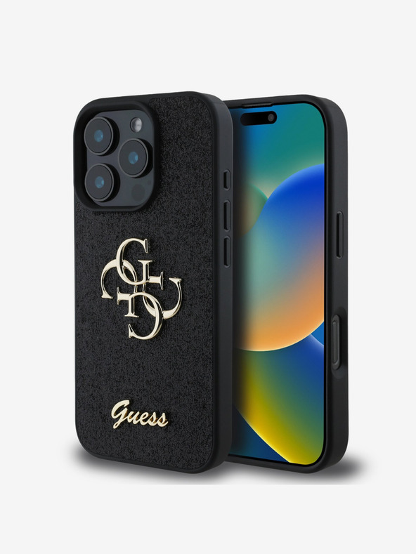 Guess Stražnja maska ​​Guess PU s fiksnim svjetlucavim 4G metalnim logotipom za iPhone 16 Pro crna