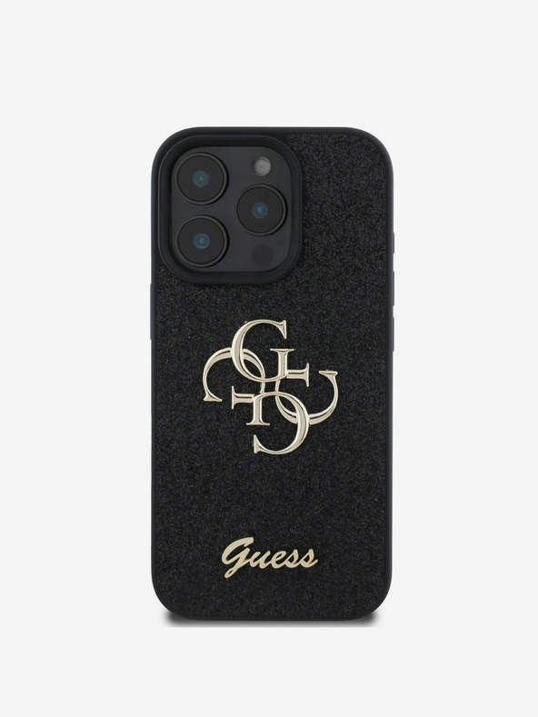 Guess Stražnja maska ​​Guess PU s fiksnim svjetlucavim 4G metalnim logotipom za iPhone 16 Pro crna
