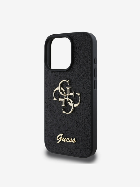 Guess Stražnja maska ​​Guess PU s fiksnim svjetlucavim 4G metalnim logotipom za iPhone 16 Pro crna