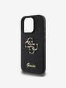 Guess Stražnja maska ​​Guess PU s fiksnim svjetlucavim 4G metalnim logotipom za iPhone 16 Pro crna
