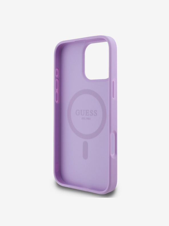 Guess Stražnja maska ​​Guess Saffiano Peony Stamp MagSafe za iPhone 16 Pro ljubičasta