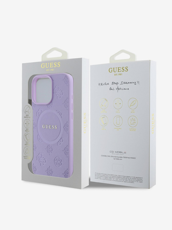 Guess Stražnja maska ​​Guess Saffiano Peony Stamp MagSafe za iPhone 16 Pro ljubičasta