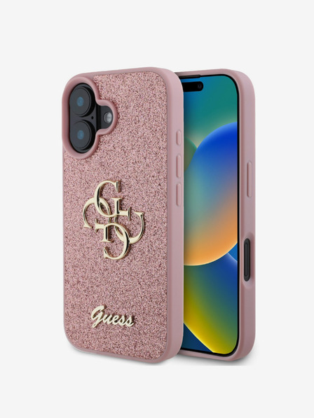 Guess Stražnja maska ​​Guess PU s fiksnim svjetlucavim 4G metalnim logotipom za iPhone 16, ružičasta