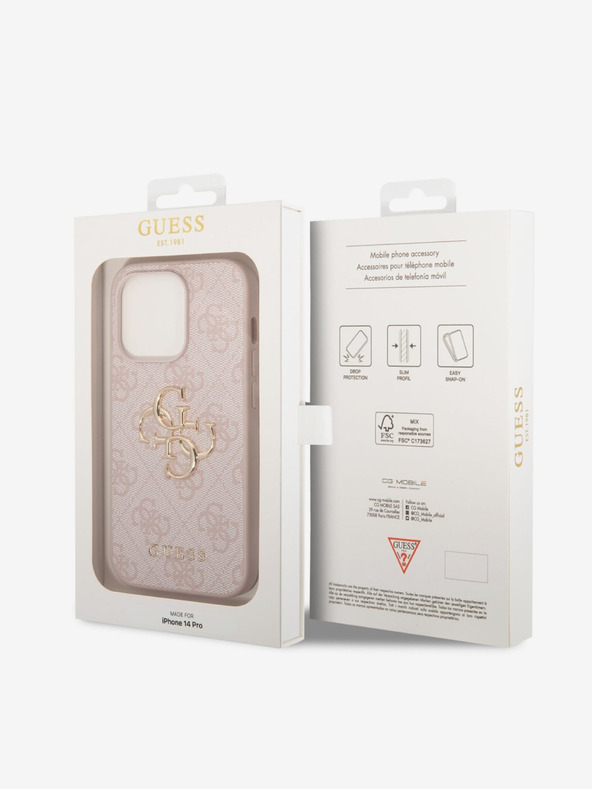 Guess PU 4G Metal Logo Zadní Kryt pro iPhone 14 Pro Pink Etui za telefon