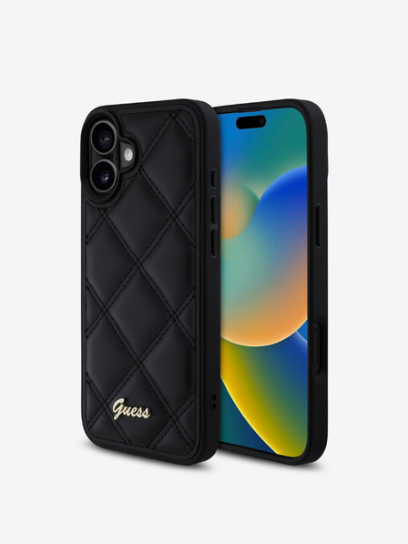 Guess Guess prošivena stražnja maska ​​od PU kože za iPhone 16 Plus crna