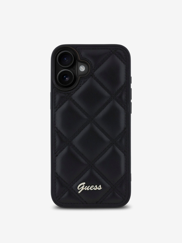 Guess Guess prošivena stražnja maska ​​od PU kože za iPhone 16 Plus crna