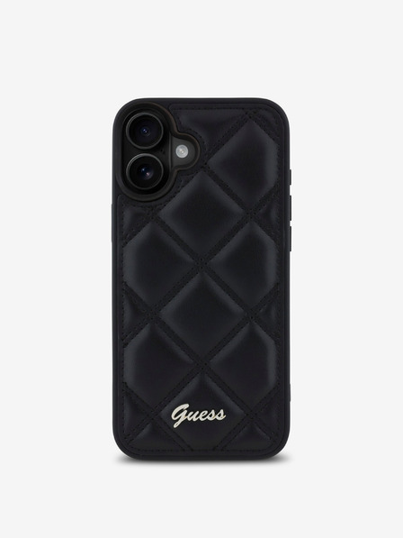 Guess Guess prošivena stražnja maska ​​od PU kože za iPhone 16 Plus crna