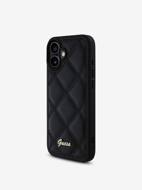 Guess Guess prošivena stražnja maska ​​od PU kože za iPhone 16 Plus crna