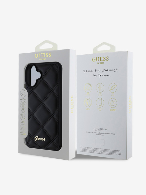 Guess Guess prošivena stražnja maska ​​od PU kože za iPhone 16 Plus crna